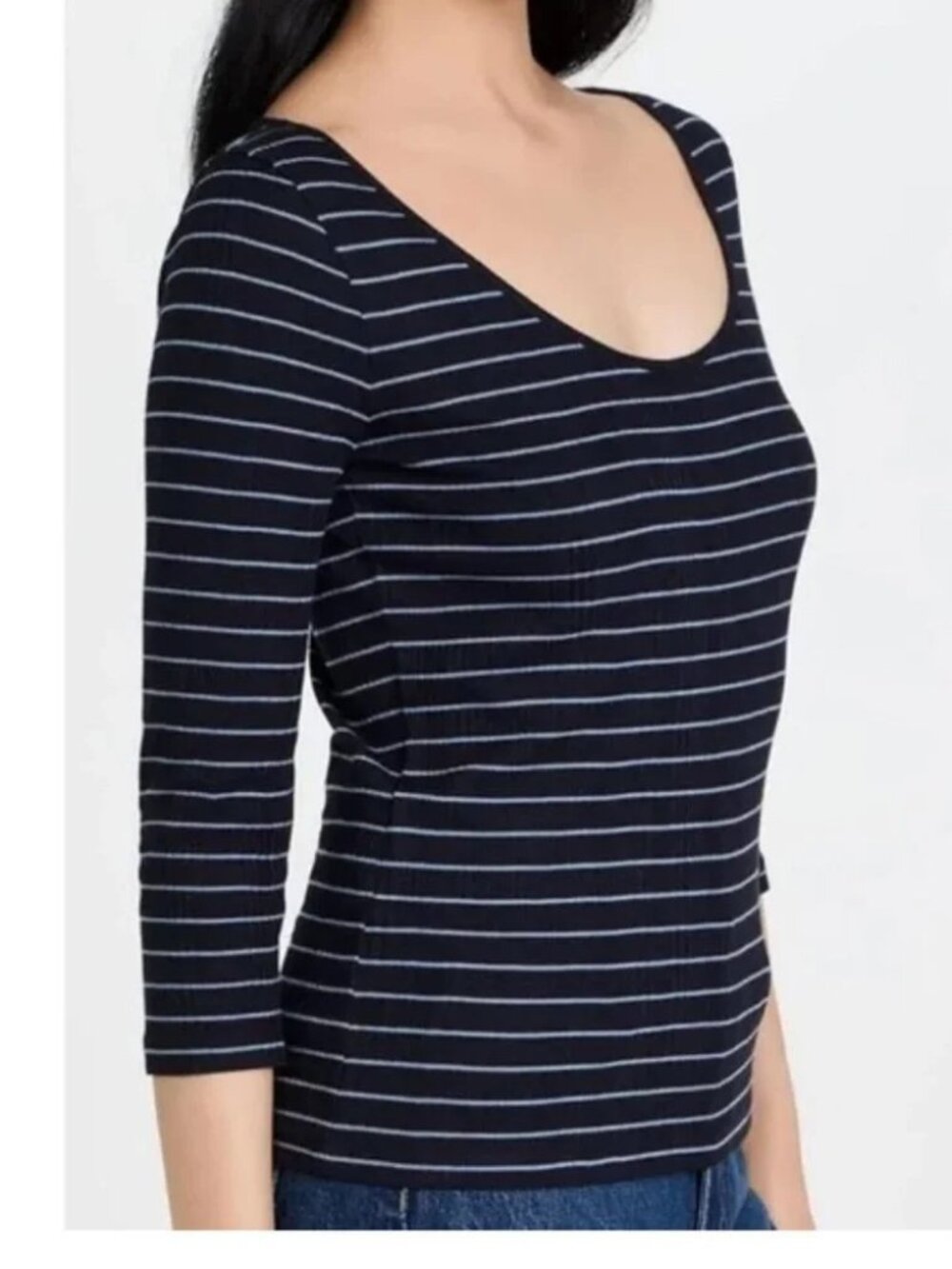 NWT VINCE Variegated Rib Striped Scoop Neck T-Shirt
